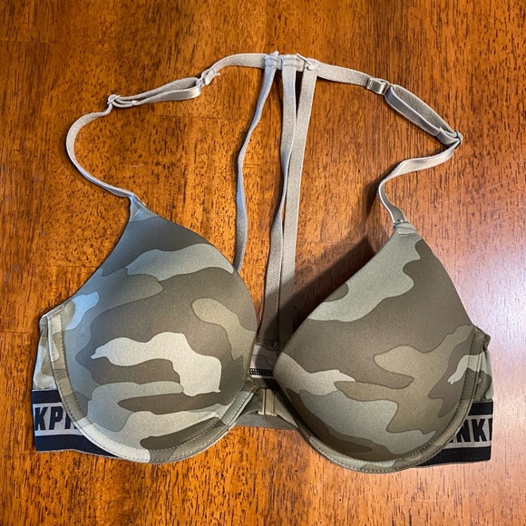 PINK Victoria's Secret Other - Camo bra by Pink by VS, front clasp. 34C underwire. Wear every push-up